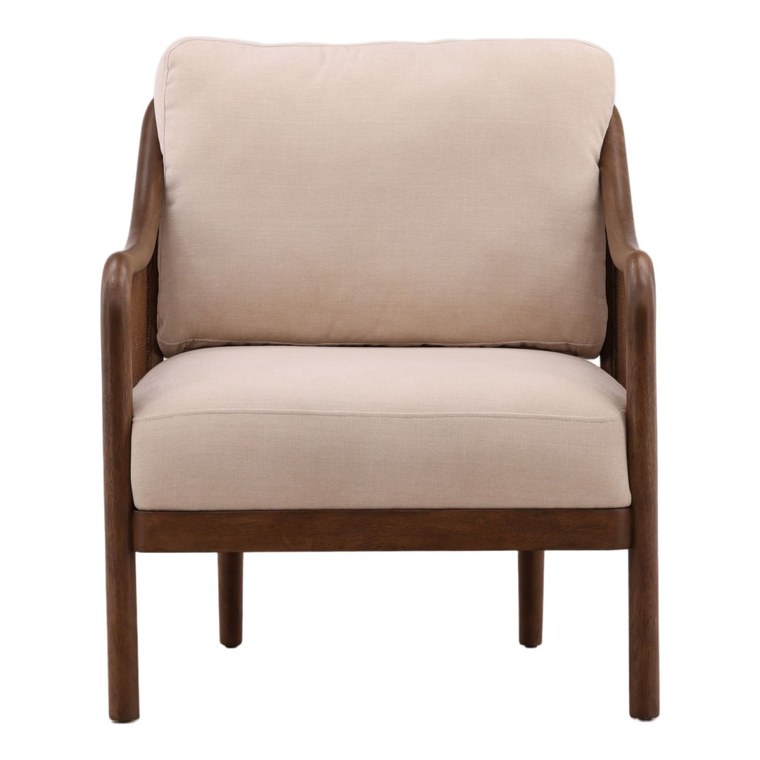 Erinne Upholstered Wood Frame Lounge Chair, Cream, front view