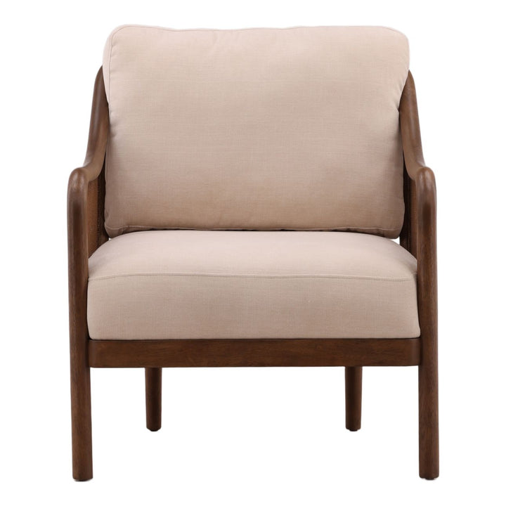 Erinne Upholstered Wood Frame Lounge Chair, Cream, front view