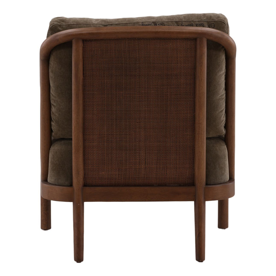 Erinne Upholstered Wood Frame Lounge Chair, Olive, back view