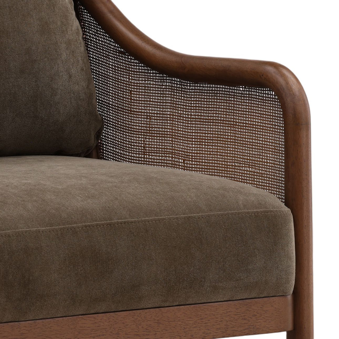 Erinne Upholstered Wood Frame Lounge Chair, Olive, detail 2 view