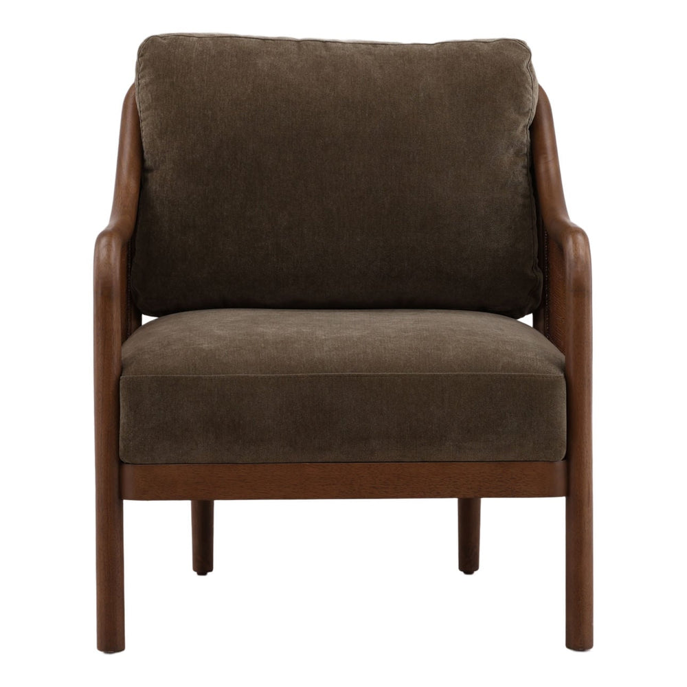 Erinne Upholstered Wood Frame Lounge Chair, Olive, front view