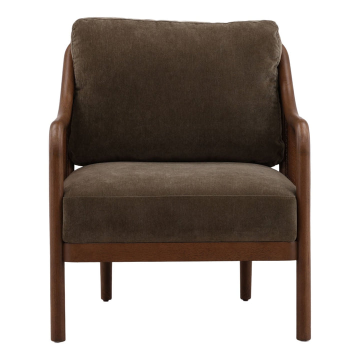 Erinne Upholstered Wood Frame Lounge Chair, Olive, front view