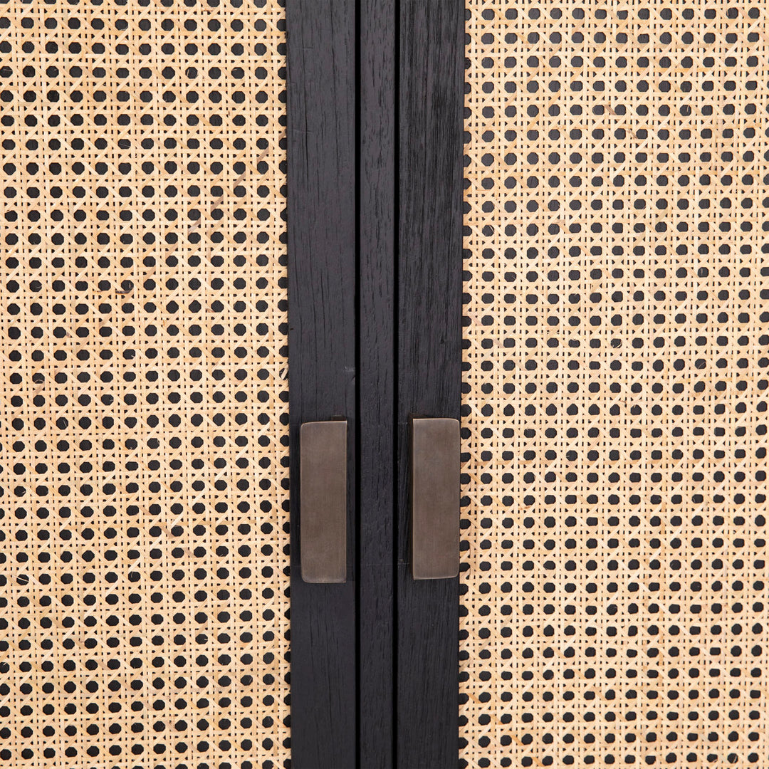 Rowena Textured Door Storage Cabinet, Antique Black · Natural Rattan, detail 1 view