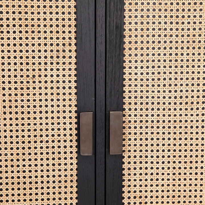 Rowena Textured Door Storage Cabinet, Antique Black · Natural Rattan, detail 1 view