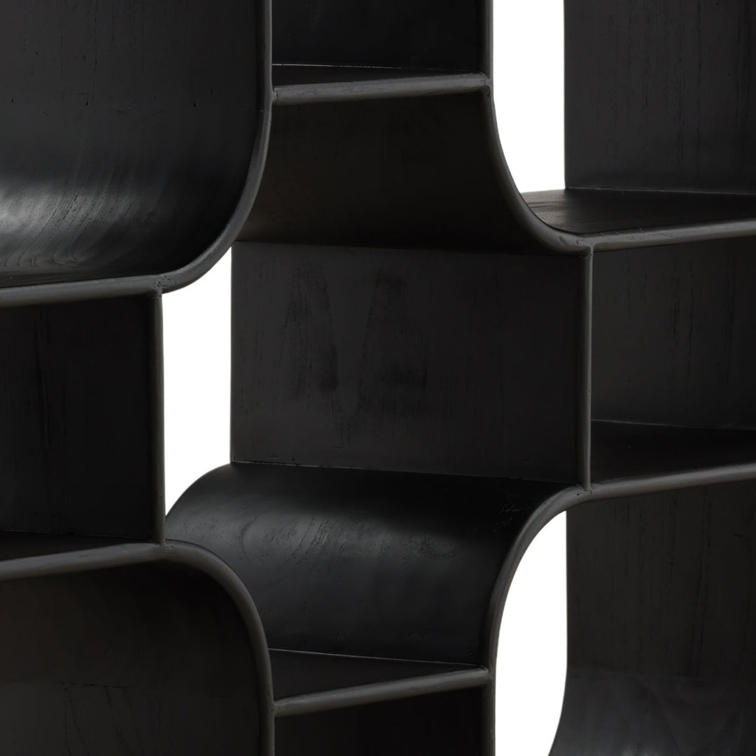 Galen Tall Mindi Wood Bookcase, Black, detail 2 view