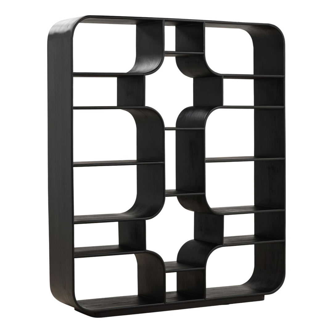 Galen Tall Mindi Wood Bookcase, Black, three-quarter studio view