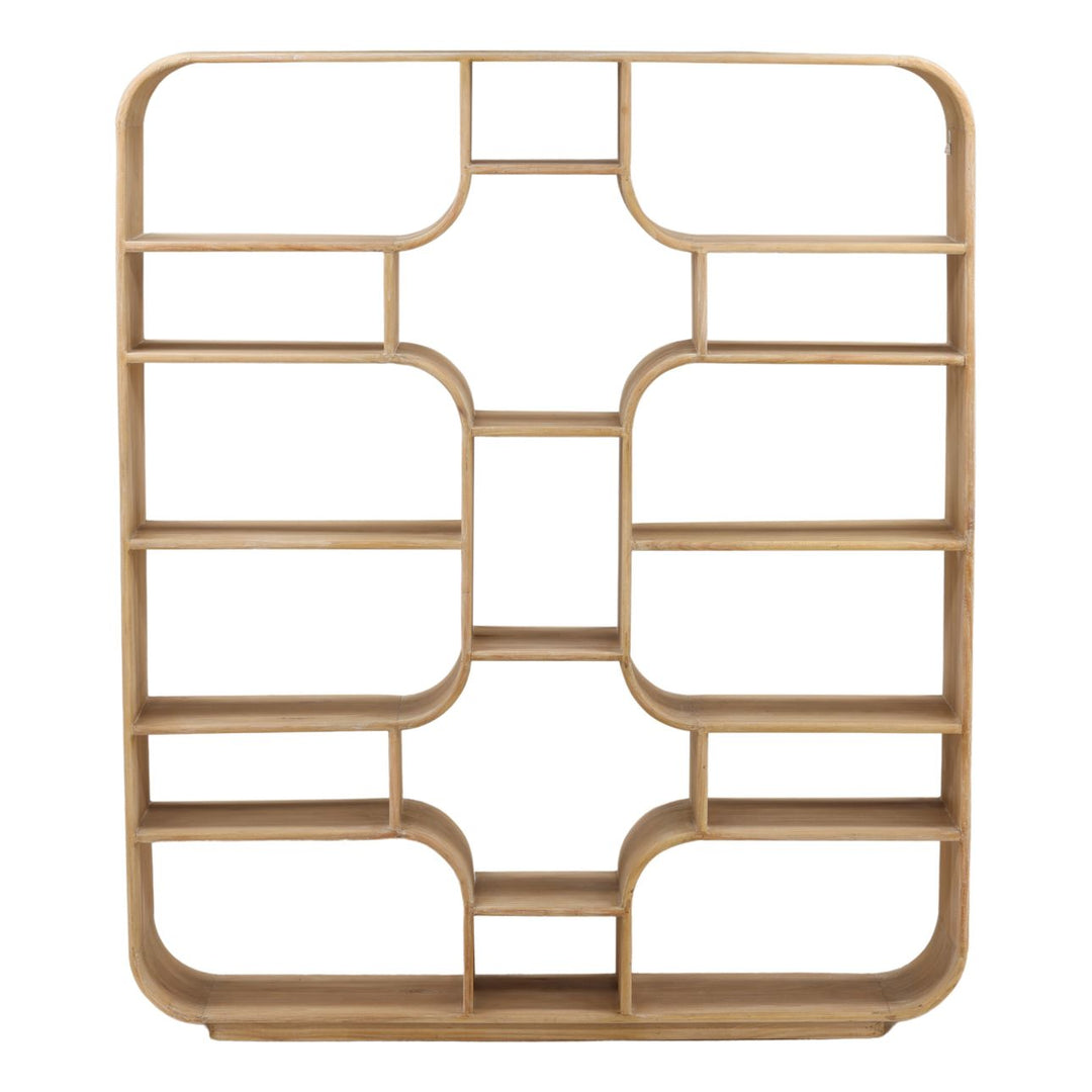 Galen Tall Mindi Wood Bookcase, Light Natural, front view