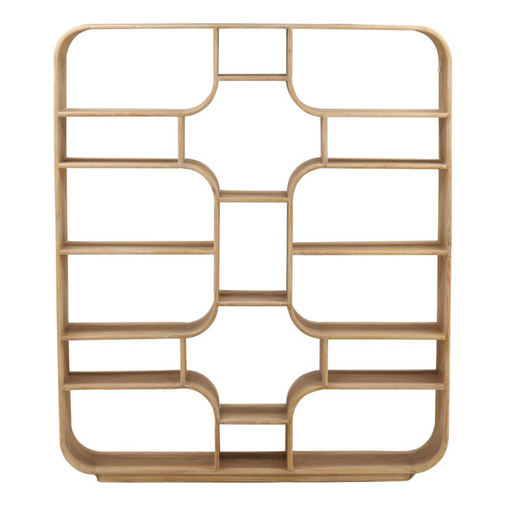 Galen Tall Mindi Wood Bookcase, Light Natural, front view