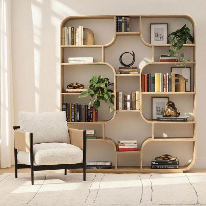 Galen Tall Mindi Wood Bookcase, Light Natural, lifestyle view