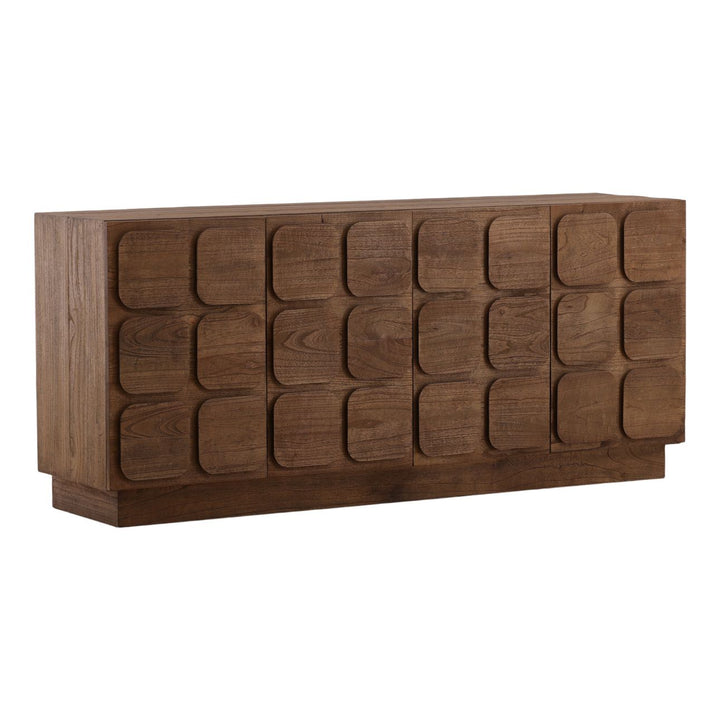 Maris Wood Sideboard, Brown · Four Door, three-quarter studio view