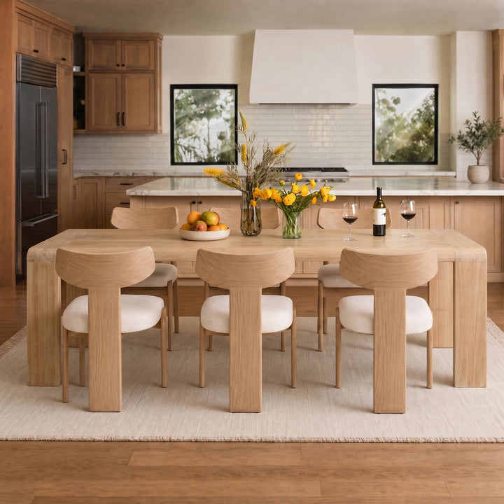 Cora Natural Mindi Wood Dining Table, lifestyle view