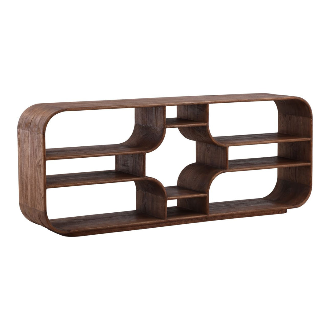 Galen Low Mindi Wood Bookcase, Brown, three-quarter studio view