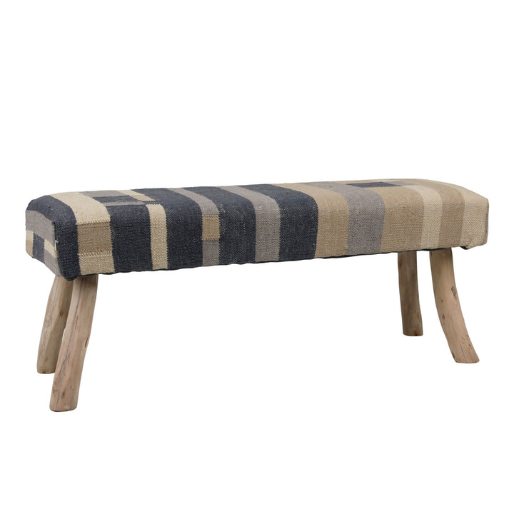 Mira Kilim Bench, three-quarter studio view