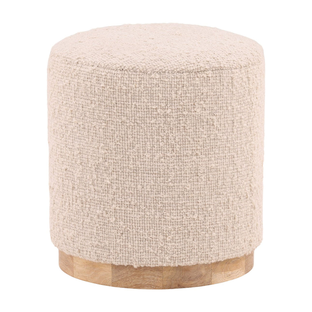 Gemma Wool and Wood Stool, three-quarter studio view