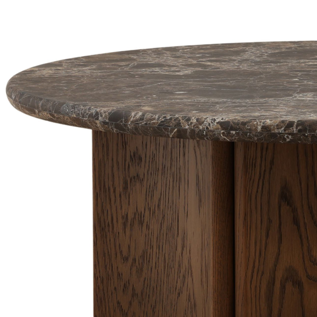 Oren Oak and Marble Coffee Table, Dark Brown, detail 2 view