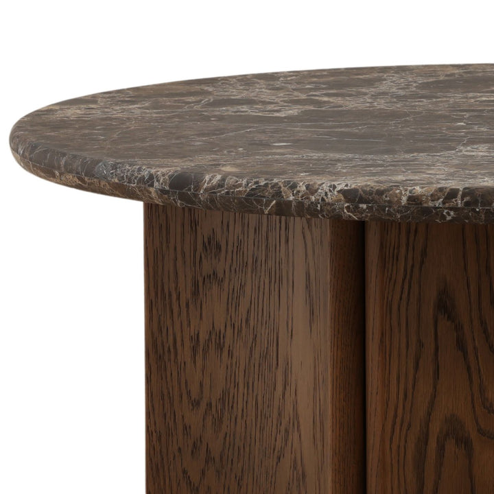 Oren Oak and Marble Coffee Table, Dark Brown, detail 2 view