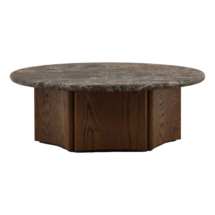 Oren Oak and Marble Coffee Table, Dark Brown, three-quarter studio view
