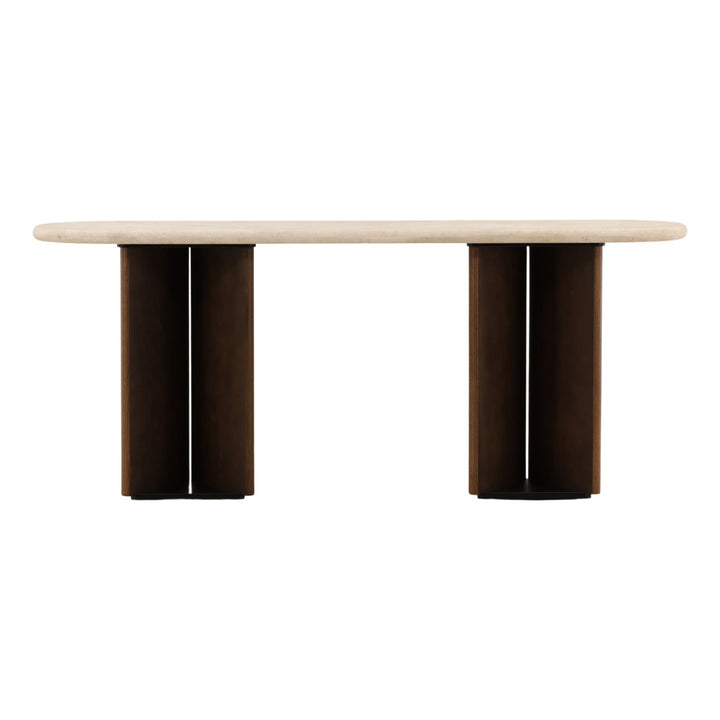 Ola Marble and Oak Console Table, Brown · Cream Marble, back view