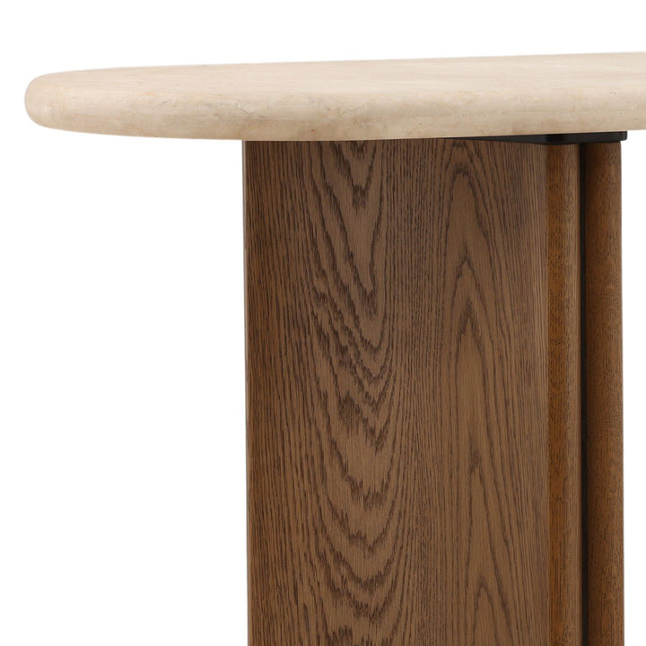 Ola Marble and Oak Console Table, Brown · Cream Marble, detail 3 view