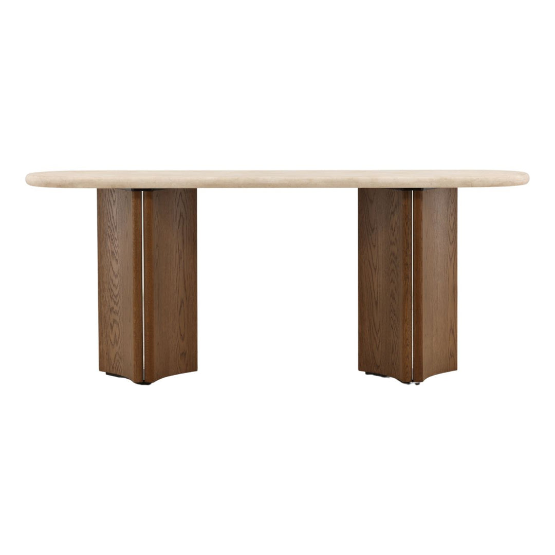 Ola Marble and Oak Console Table, Brown · Cream Marble, front view