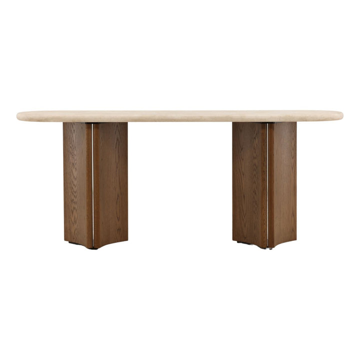 Ola Marble and Oak Console Table, Brown · Cream Marble, front view