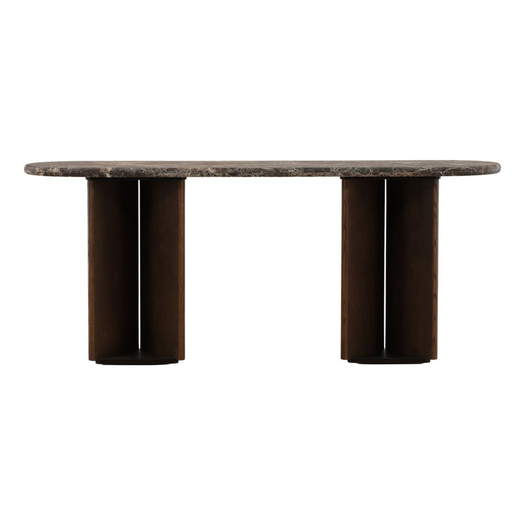 Ola Marble and Oak Console Table, Dark Brown · Emperador Marble, back view