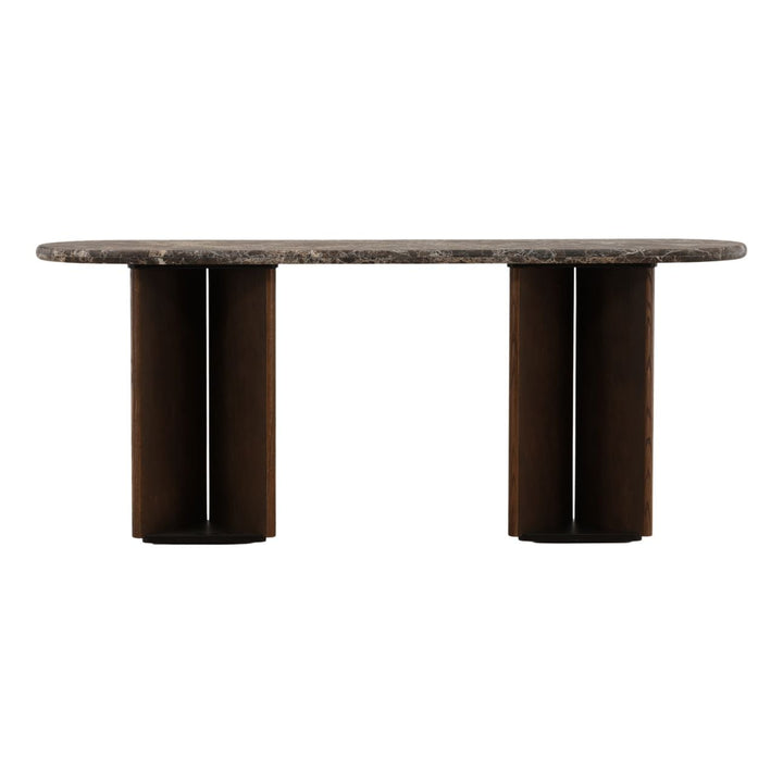 Ola Marble and Oak Console Table, Dark Brown · Emperador Marble, back view