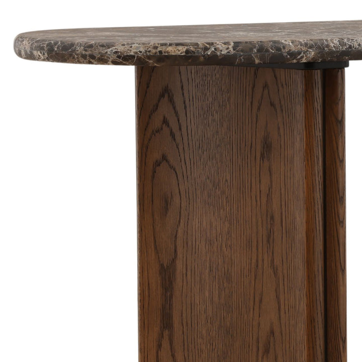 Ola Marble and Oak Console Table, Dark Brown · Emperador Marble, detail 3 view
