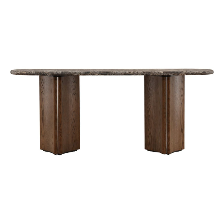 Ola Marble and Oak Console Table, Dark Brown · Emperador Marble, front view