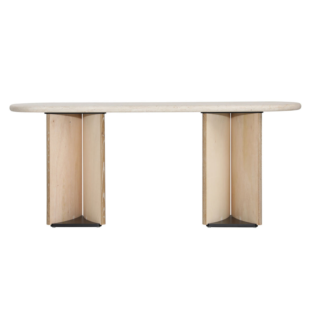 Ola Marble and Oak Console Table, Natural Wash · Cream Marble, back view