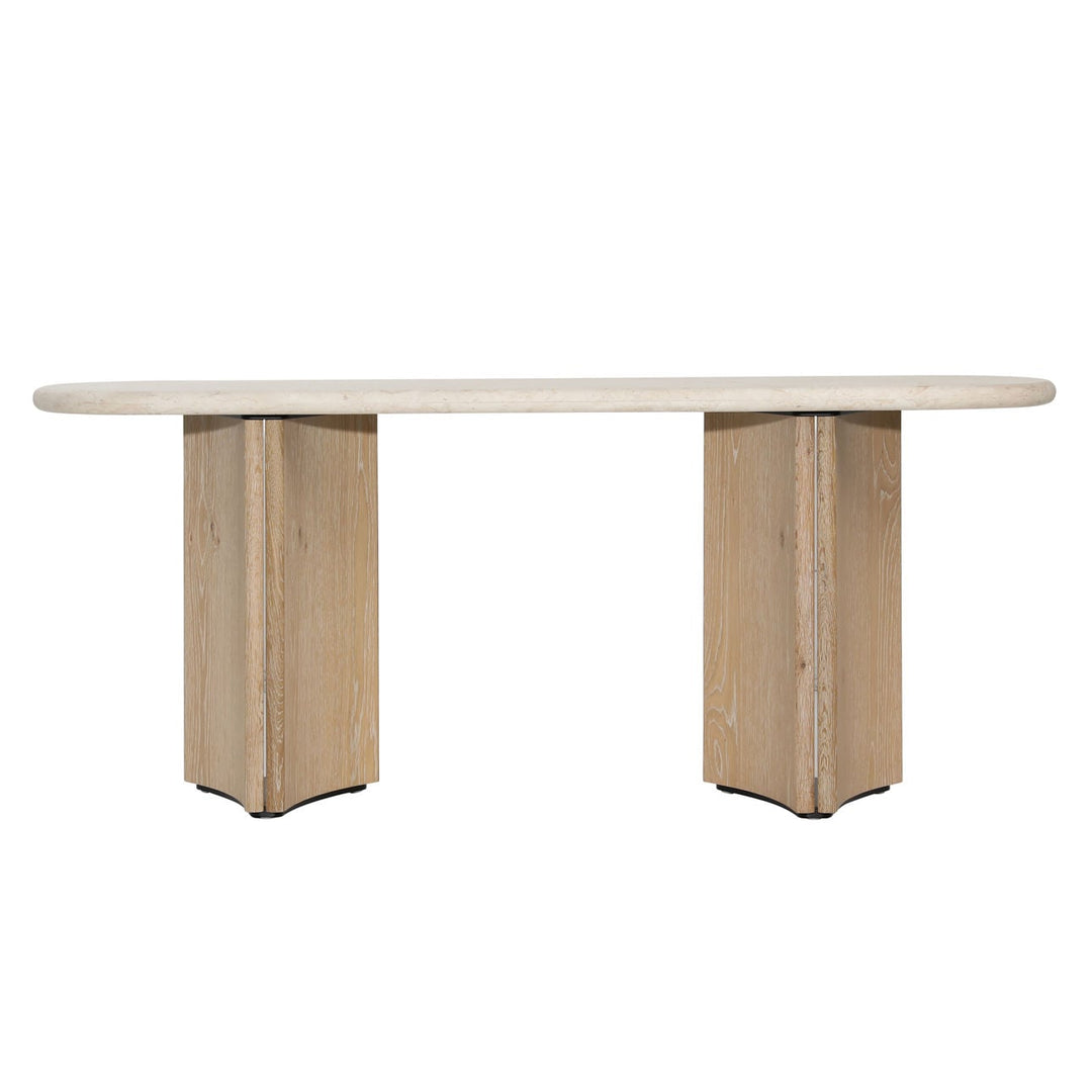 Ola Marble and Oak Console Table, Natural Wash · Cream Marble, front view