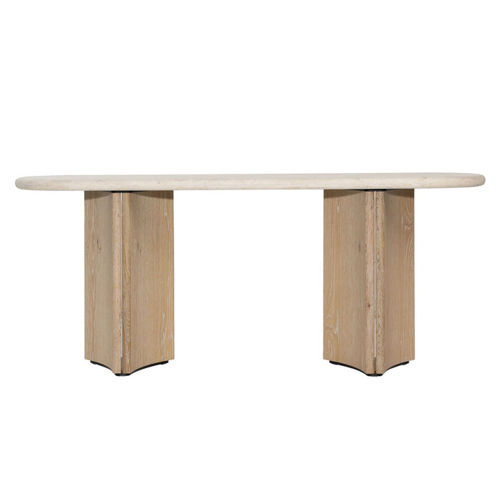 Ola Marble and Oak Console Table, Natural Wash · Cream Marble, front view
