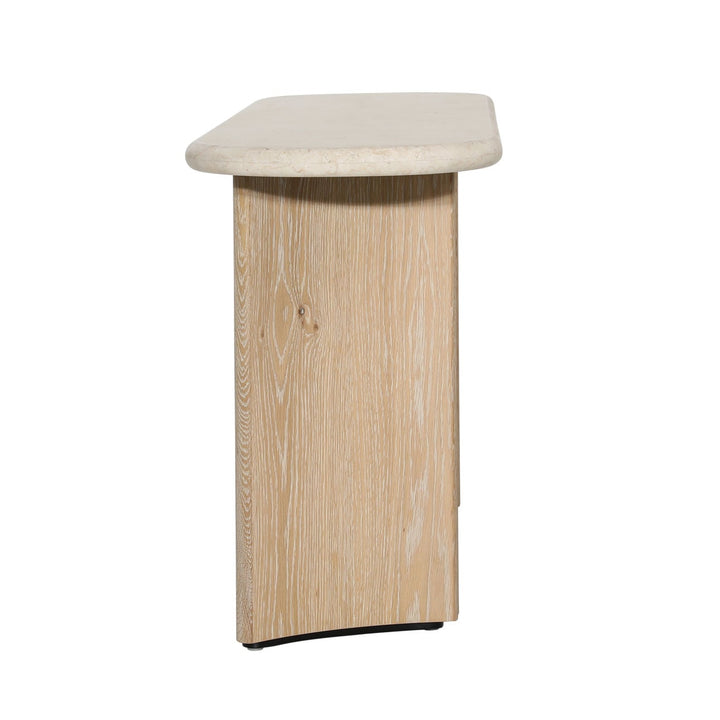 Ola Marble and Oak Console Table, Natural Wash · Cream Marble, profile view