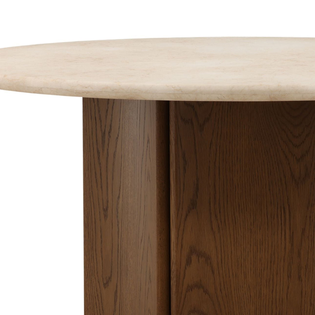 Oriel Marble and Oak Round Dining Table, Brown · Cream Marble, detail 2 view