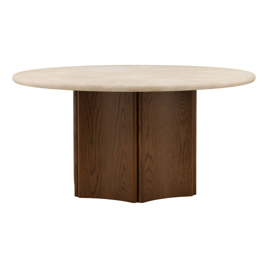Oriel Marble and Oak Round Dining Table, Brown · Cream Marble, front view