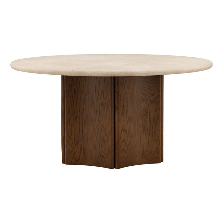 Oriel Marble and Oak Round Dining Table, Brown · Cream Marble, front view