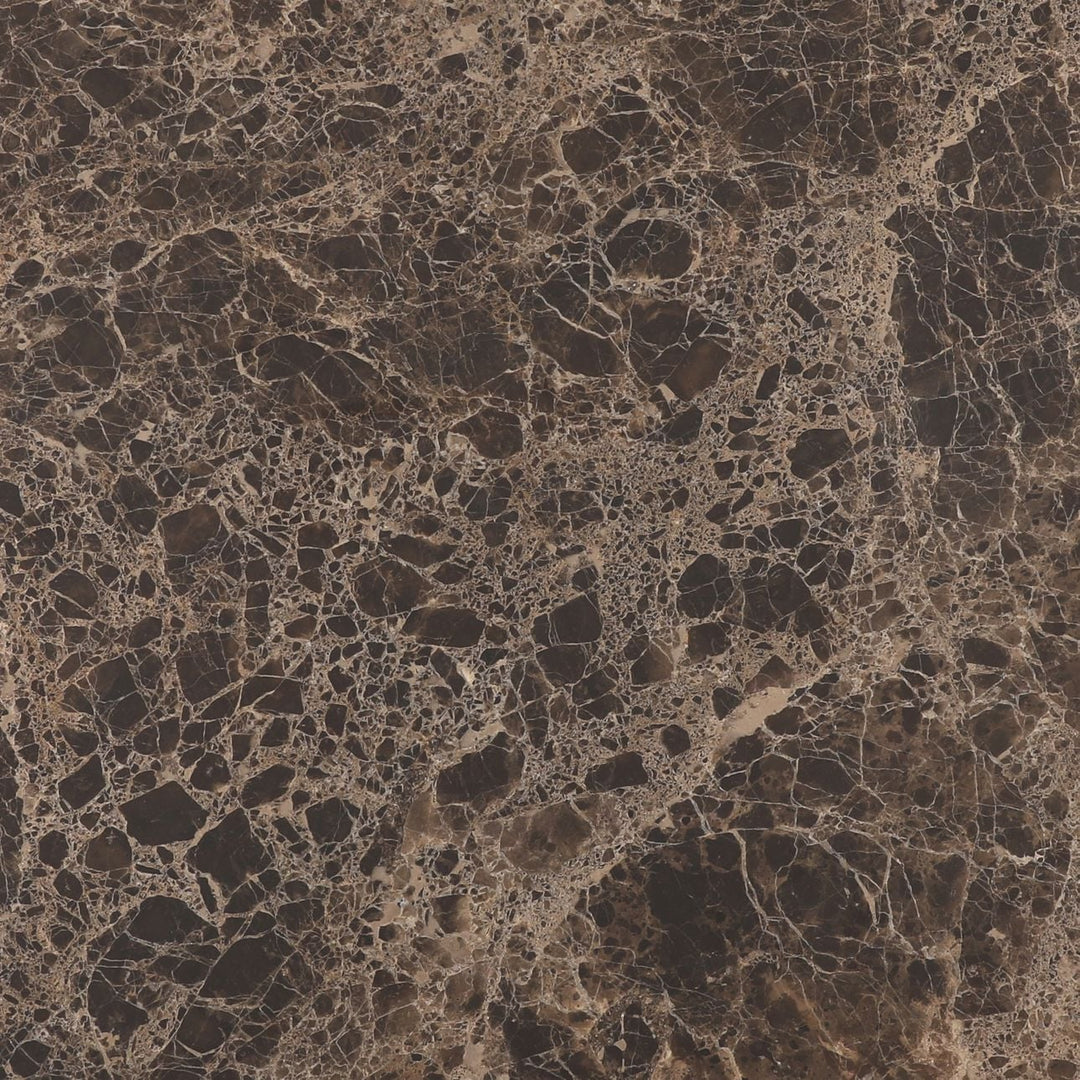 Oriel Marble and Oak Round Dining Table, Dark Brown · Emperador Marble, detail 1 view
