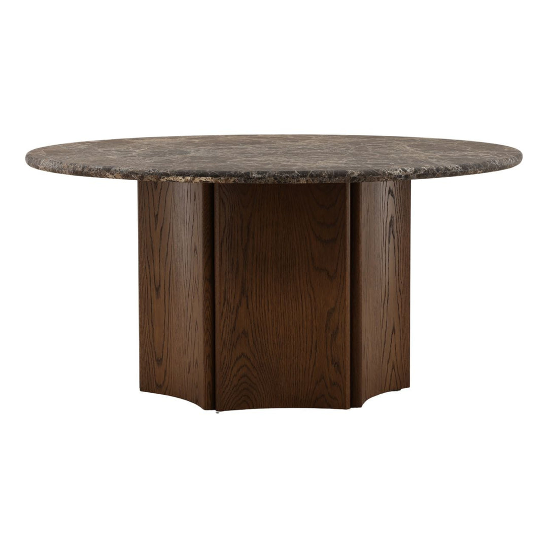 Oriel Marble and Oak Round Dining Table, Dark Brown · Emperador Marble, front view