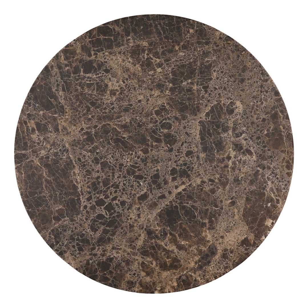 Oriel Marble and Oak Round Dining Table, Dark Brown · Emperador Marble, overhead view