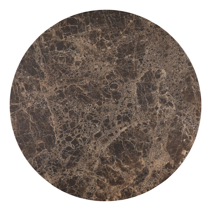 Oriel Marble and Oak Round Dining Table, Dark Brown · Emperador Marble, overhead view