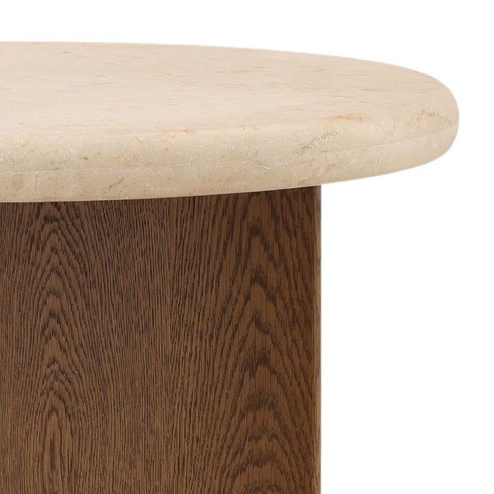 Oren Oak and Marble Side Table, Brown, detail 3 view