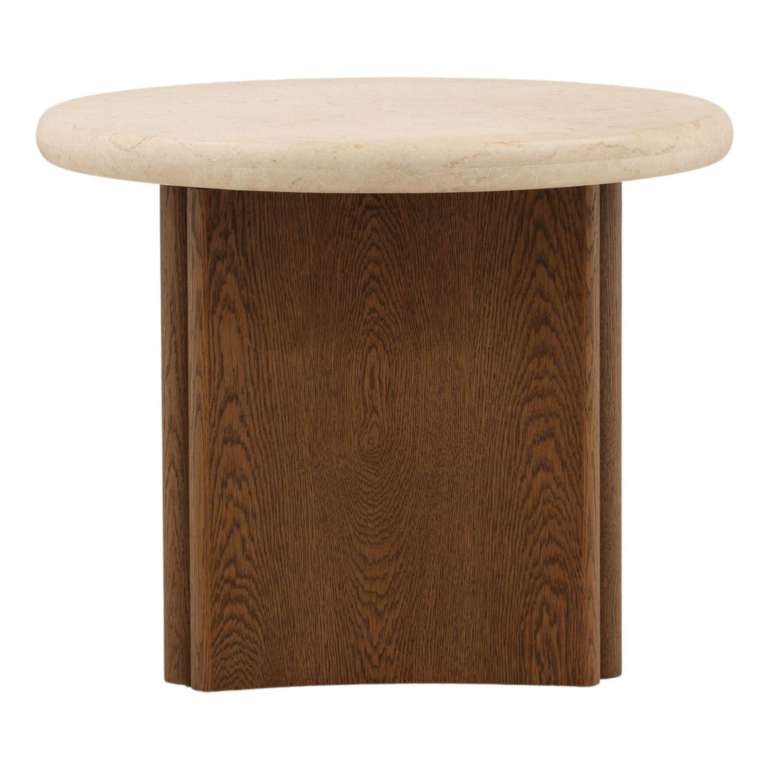 Oren Oak and Marble Side Table, Brown, three-quarter studio view