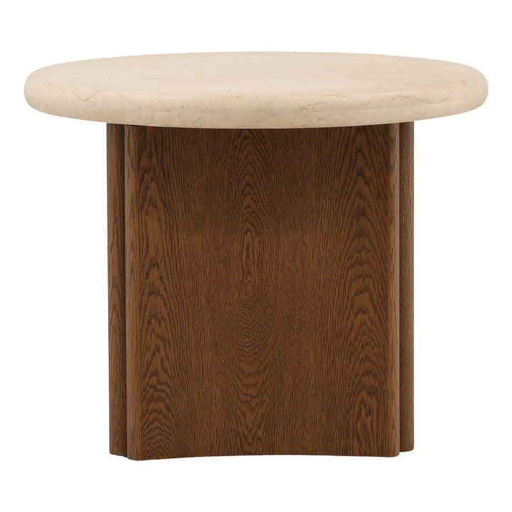 Oren Oak and Marble Side Table, Brown, three-quarter studio view