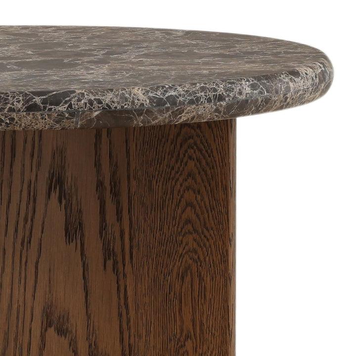 Oren Oak and Marble Side Table, Dark Brown, detail 3 view