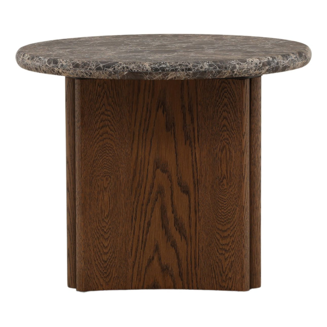 Oren Oak and Marble Side Table, Dark Brown, three-quarter studio view