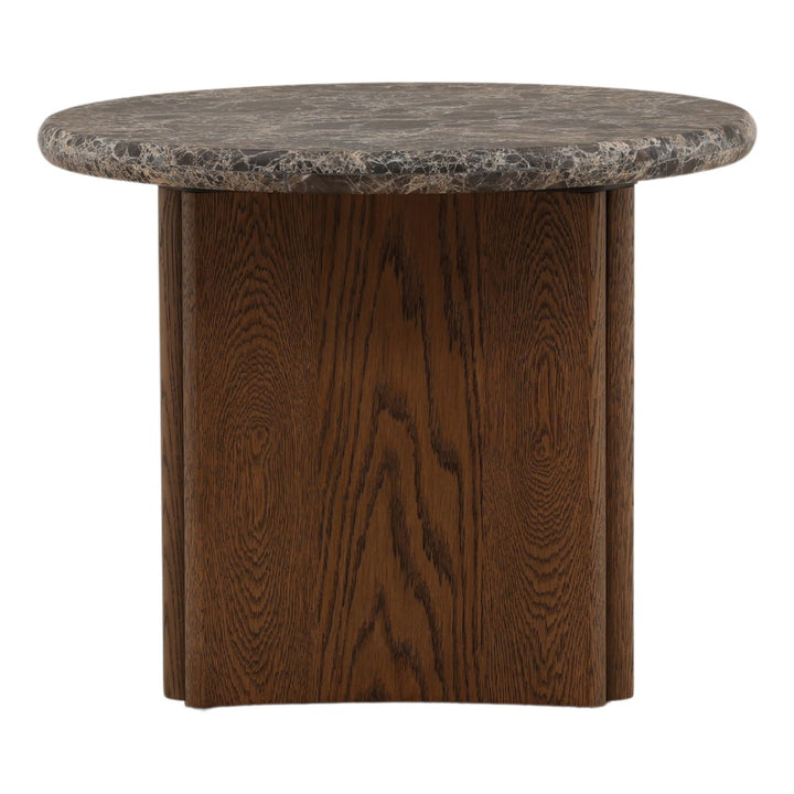 Oren Oak and Marble Side Table, Dark Brown, three-quarter studio view