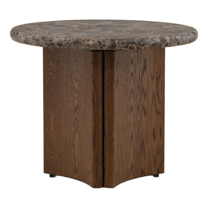 Oren Oak and Marble Side Table, Dark Brown, profile view