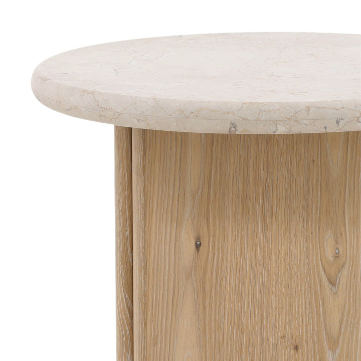 Oren Oak and Marble Side Table, Natural Wash, detail 1 view