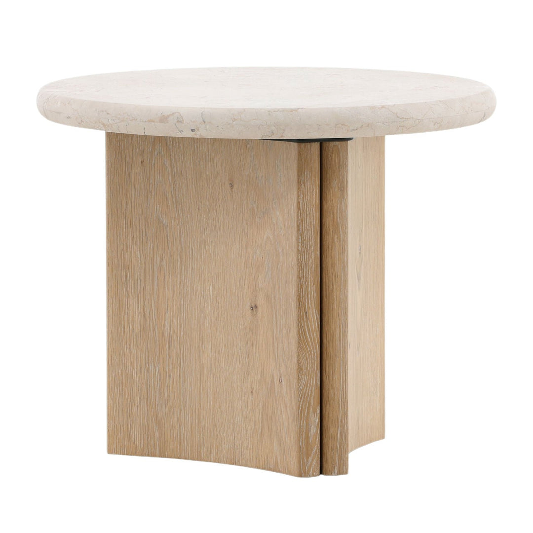 Oren Oak and Marble Side Table, Natural Wash, three-quarter studio view