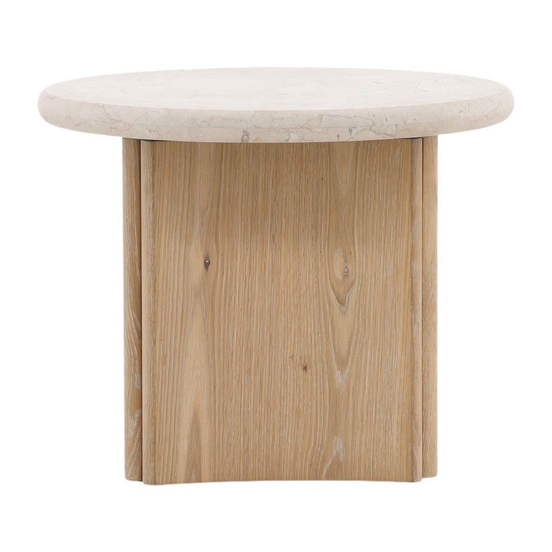 Oren Oak and Marble Side Table, Natural Wash, front view
